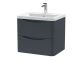 600mm Wall Hung 2 Drawer Vanity & Ceramic Basin - Nuie LUN1402A Black