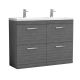 1200mm Floor Standing Cabinet With Double Ceramic Basin - Nuie ATH032F Anthracite Woodgrain, Brown/Grey colour ,image 1