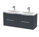 1200mm Wall Hung 4 Drawer Vanity & Double Basin - Hudson Reed DFF1493F Black, Black colour ,image 1