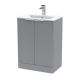 600mm Floor Standing 2 Door Vanity & Basin 2 - Hudson Reed DFF225B Grey, Grey colour ,image 1