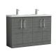 1200mm Floor Standing 4 Door Vanity & Double Basin - Nuie ARN503C Grey, Grey colour ,image 1