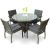 Deigo Ascot Round Glass Top Table & 4 Ascot Arm Chairs - 4 Seat Black & Brown With Grey Cushions Included
