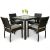 Apollo Square Glass Top Table & 4 Ascot Side Chairs - 4 Seat Black/Brown Rattan Dining Set