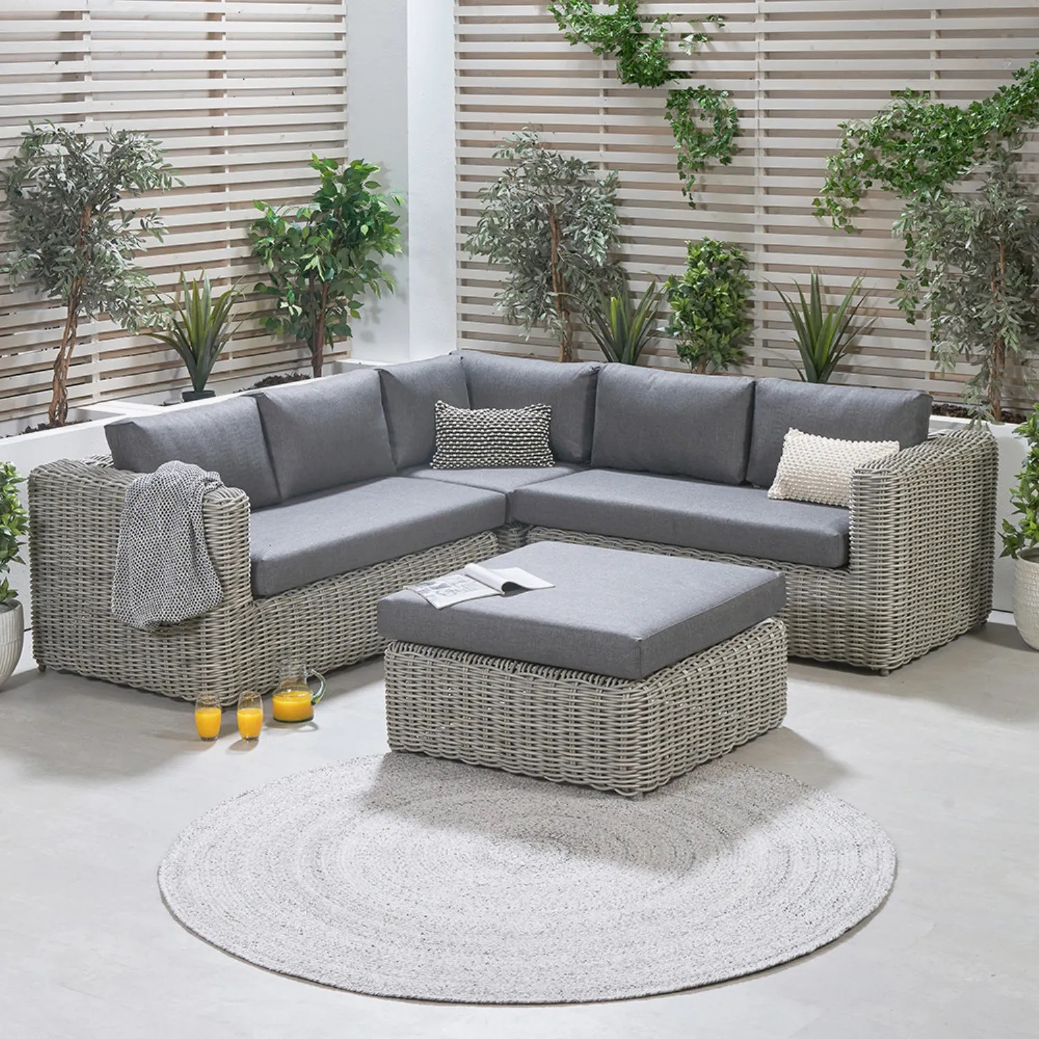 Grey Rattan Corner Sofa